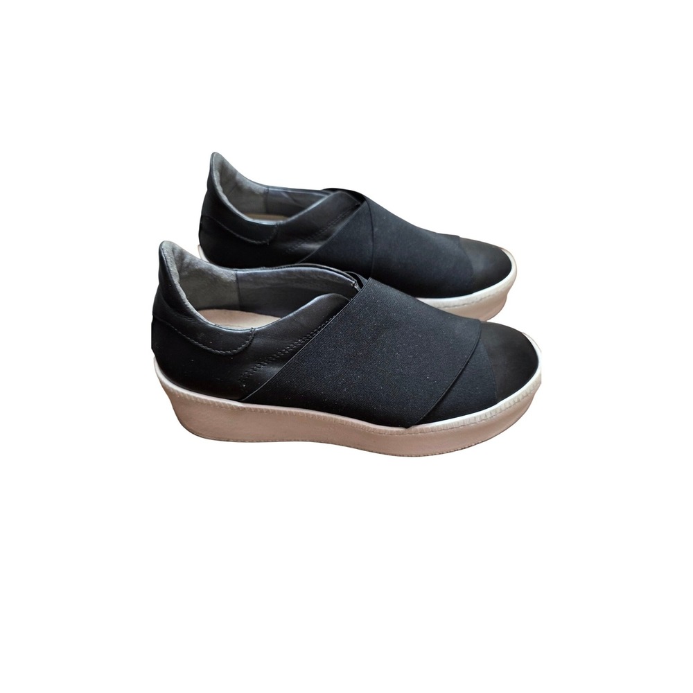 Barneys New York Slip On Platform Sneakers Womens 38 Black Leather Made in Italy